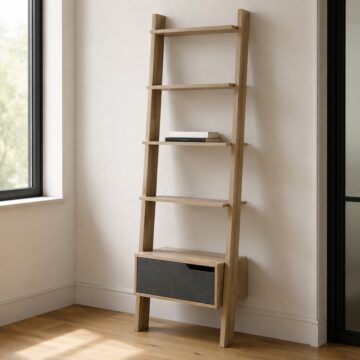 Tanfield Grey Ladder Bookcase | Bleached Pine