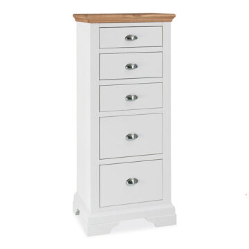 Grenada Ivory 5 Drawer Tall Chest | Oak Top