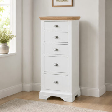 Grenada Two Tone 5 Drawer Tall Chest | Ivory| Oak