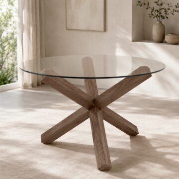 Silvan Dark Oak Round Dining Table | Glass Top