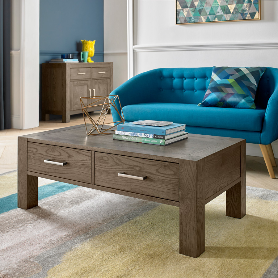 Silvan Dark Oak Coffee Table with Drawers | Oak World