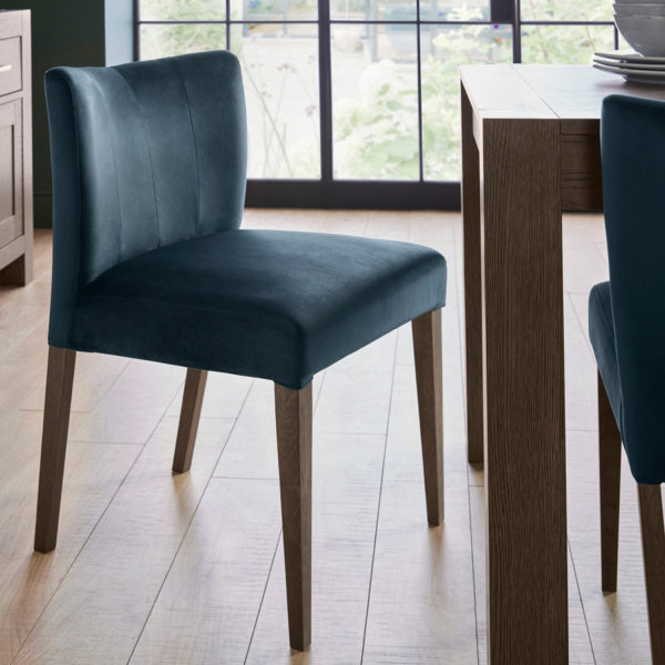 Silvan Dark Oak Low Back Dining Chair | Dark Blue