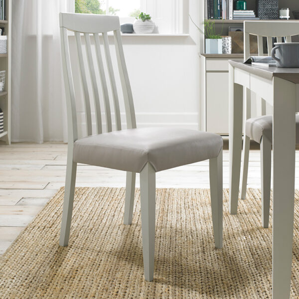 Landlas Grey Pair of Slat Back Dining Chairs | Grey Bonded Leather