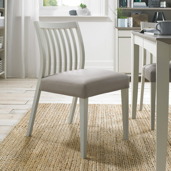 Landlas Grey Pair of Low Slat Back Dining Chairs | Grey Bonded Leather