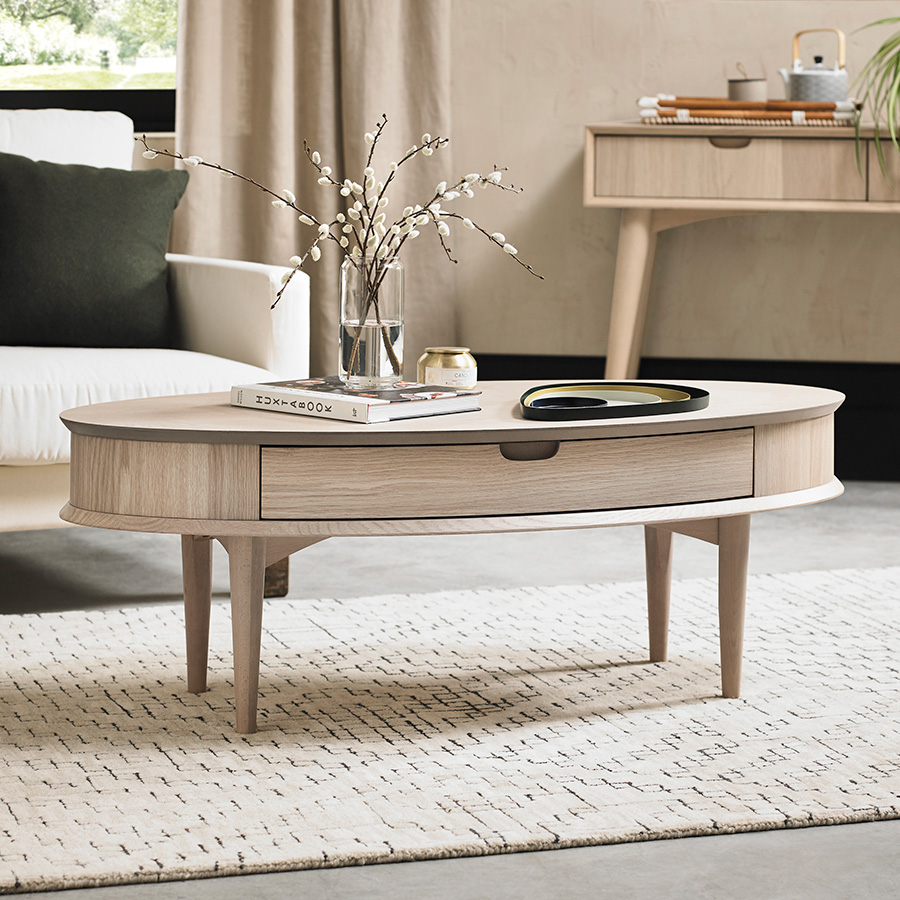 Herning Oak Coffee Table with Drawer | Oak World