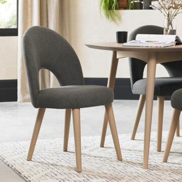 Herning Oak Pair of Upholstered Dining Chairs | Steel Grey