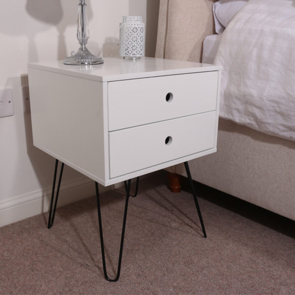 Albion White 2 Drawer Bedside Cabinet | White | Self Assembly
