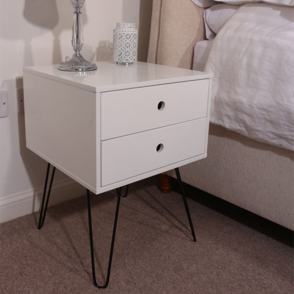 Albion White 2 Drawer Bedside Cabinet | White | Self Assembly
