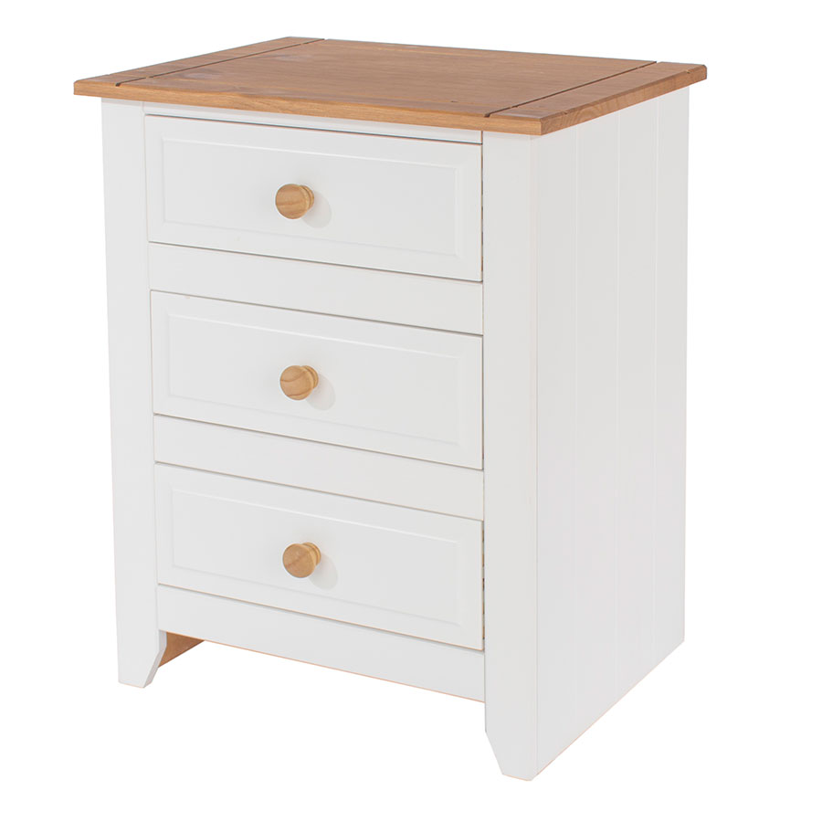 Beauly White 3 Drawer Bedside Cabinet White Self Assembly Oak World
