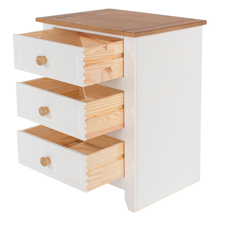Beauly White 3 Drawer Bedside Cabinet White Self Assembly Oak World