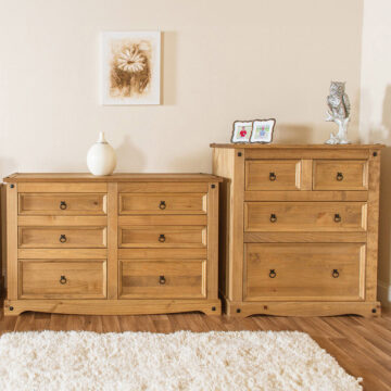 Azusa 3+3 Drawer Wide Chest | Antique Waxed Pine | Self Assembly