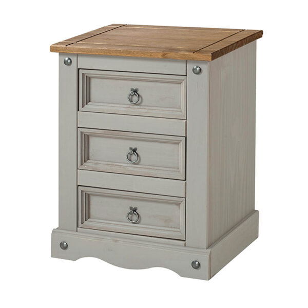 Azusa Grey 3 Drawer Bedside Cabinet | Grey Wax | Self Assembly