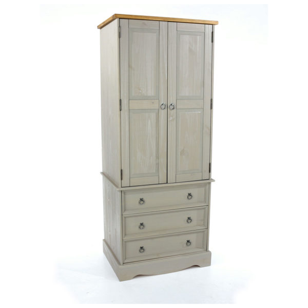 Azusa Grey 2 Door 3 Drawer Wardrobe | Grey Wax