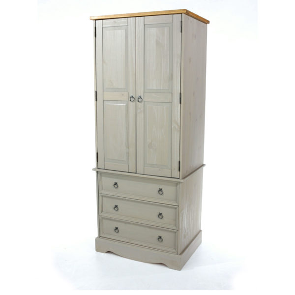 Azusa Grey 2 Door 3 Drawer Wardrobe | Grey Wax