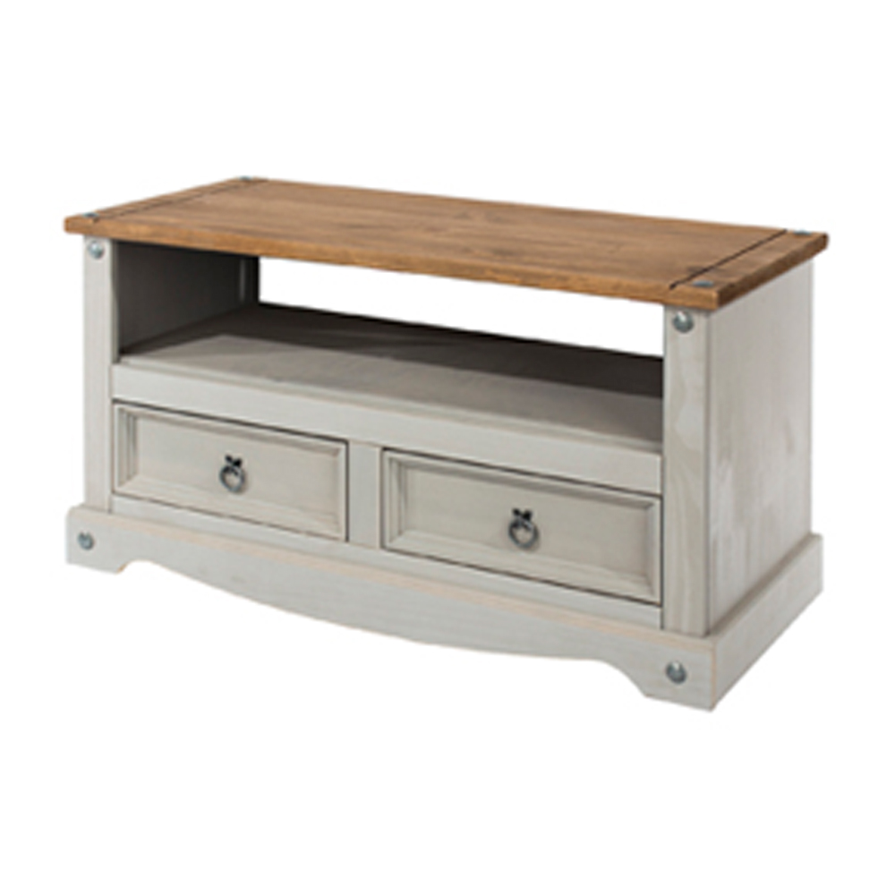 Azusa Grey 2 Drawer TV Unit 95cm | Pine