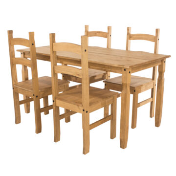 Azusa Rectangular Dining Table & 4 Chairs | Antique Waxed Pine