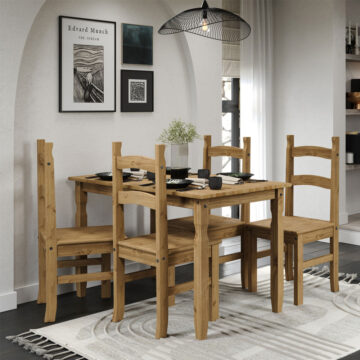 Azusa Rectangular Dining Table & 4 Chairs | Antique Waxed Pine