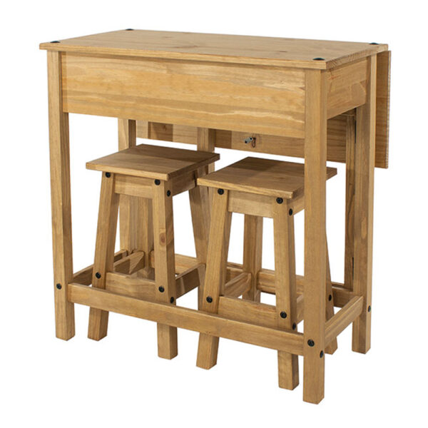 Azusa Drop Leaf Extending Table & 2 Stools | Antique Waxed Pine | Self Assembly | 40 - 72cm