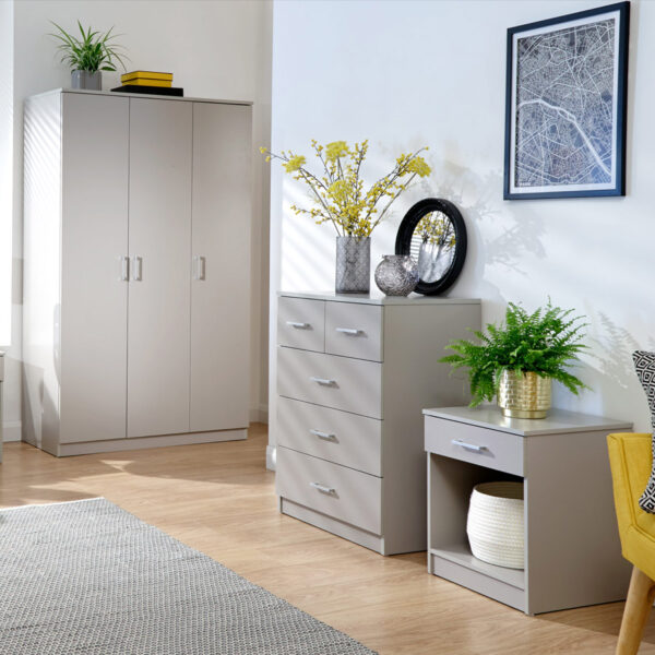 Elgin 4 Piece Bedroom Set Wardrobe Chest & Bedsides | Grey