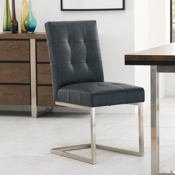 Wimborne Dark Oak Pair of Cantilever Dining Chairs | Gun Metal Grey