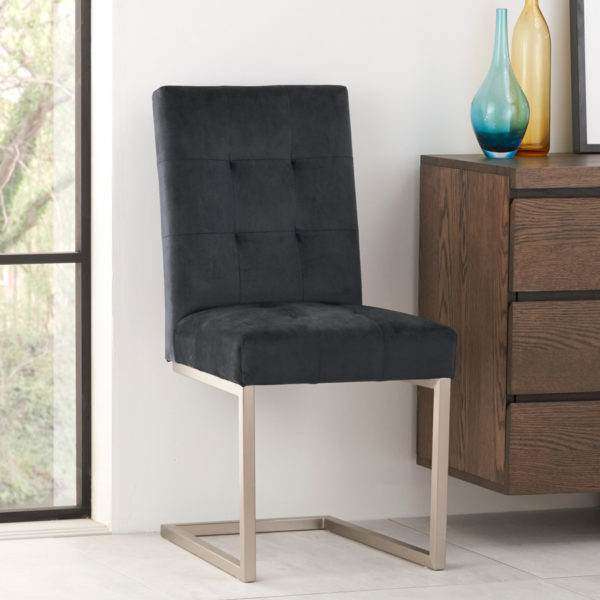 Wimborne Dark Oak Pair of Cantilever Dining Chairs | Gun Metal Grey