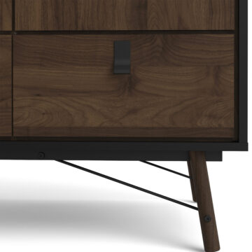 Kielder Matt Black 3 Door Wardrobe with Drawers | Walnut Finish