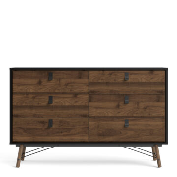 Kielder Matt Black Wide Double Chest of Drawers | Walnut Finish