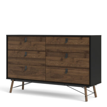 Kielder Matt Black Wide Double Chest of Drawers | Walnut Finish