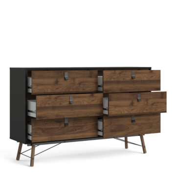 Kielder Matt Black Wide Double Chest of Drawers | Walnut Finish