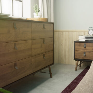Kielder Matt Black Wide Double Chest of Drawers | Walnut Finish