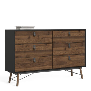 Kielder Matt Black Wide Double Chest of Drawers | Walnut Finish