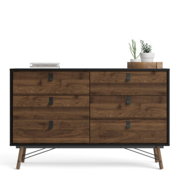 Kielder Matt Black Wide Double Chest of Drawers | Walnut Finish
