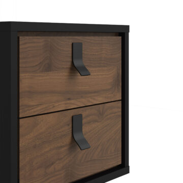 Kielder Matt Black 2 Drawer Bedside Cabinet | Walnut Drawers