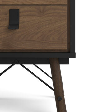 Kielder Matt Black 2 Drawer Bedside Cabinet | Walnut Drawers