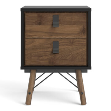 Kielder Matt Black 2 Drawer Bedside Cabinet | Walnut Drawers