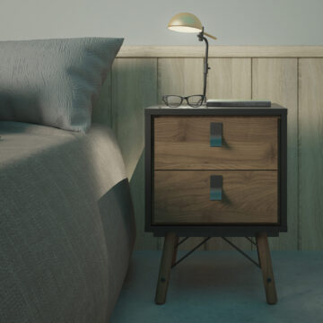 Kielder Matt Black 2 Drawer Bedside Cabinet | Walnut Drawers