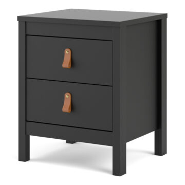 Seville Matt Black 2 Drawer Bedside Table