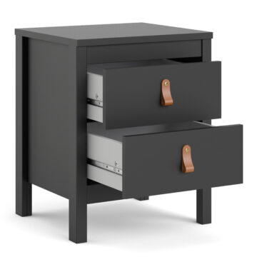 Seville Matt Black 2 Drawer Bedside Table