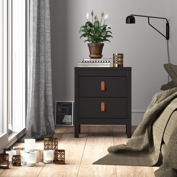 Seville Bedside Table with 2 Drawers | Matte Black | Self Assembly | Clearance
