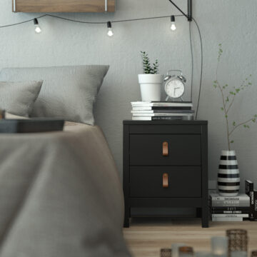 Seville Matt Black 2 Drawer Bedside Table