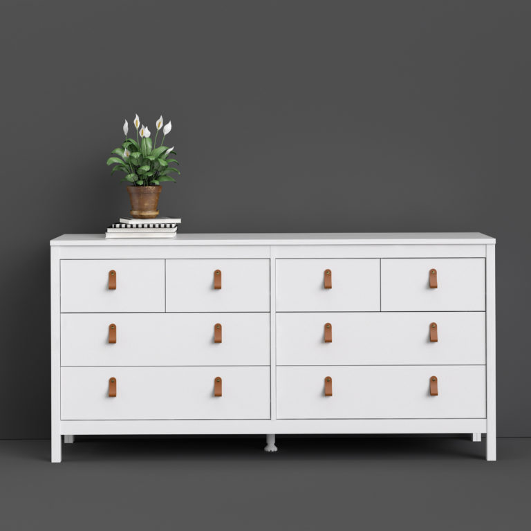 Seville Wide Chest Of Drawers 4+4 Drawers White Self Assembly Oak
