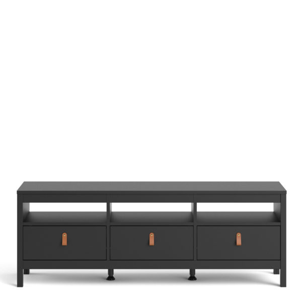 Seville TV Unit with 3 Drawers | Matte Black | Self Assembly