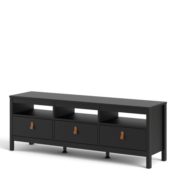 Seville TV Unit with 3 Drawers | Matte Black | Self Assembly