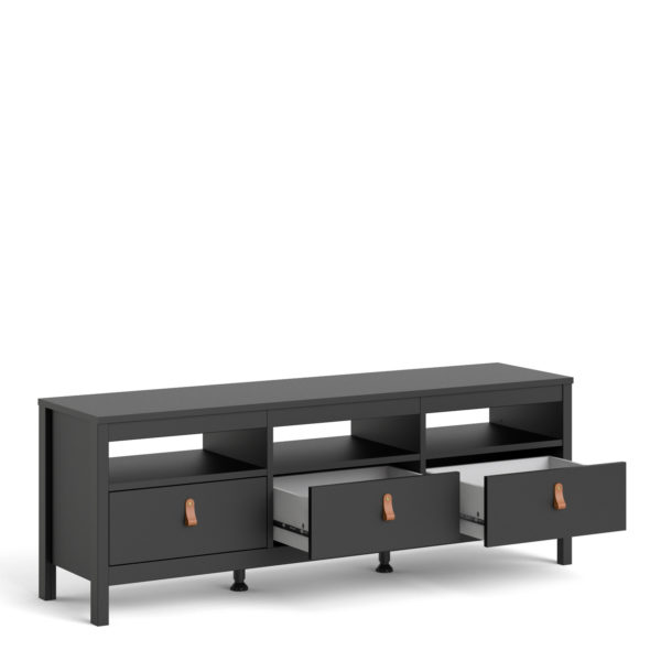 Seville TV Unit with 3 Drawers | Matte Black | Self Assembly