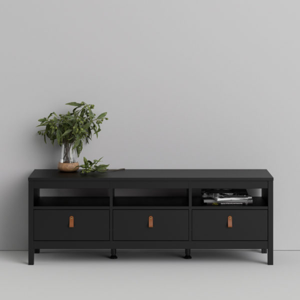 Seville TV Unit with 3 Drawers | Matte Black | Self Assembly