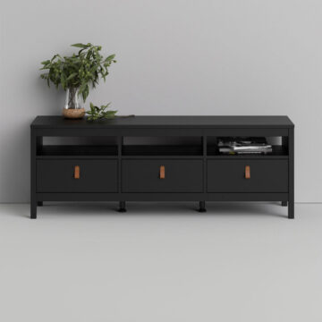 Seville TV Unit with 3 Drawers | Matte Black | Self Assembly