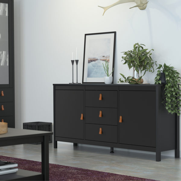 Seville Sideboard 2 Doors + 3 Drawers | Matte Black | Self Assembly