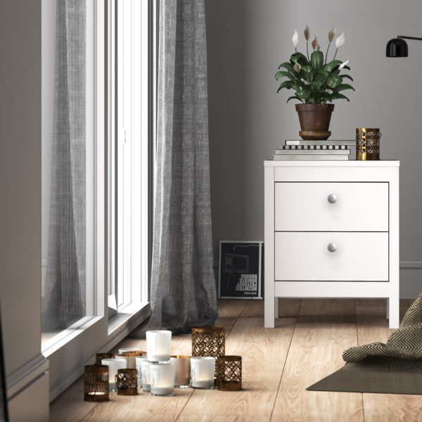 Ronda Bedside Table 2 drawers in White | Self Assembly