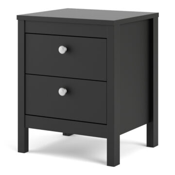 Ronda Matt Black 2 Drawer Bedside Table