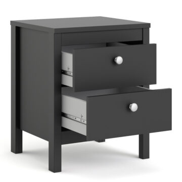 Ronda Matt Black 2 Drawer Bedside Table
